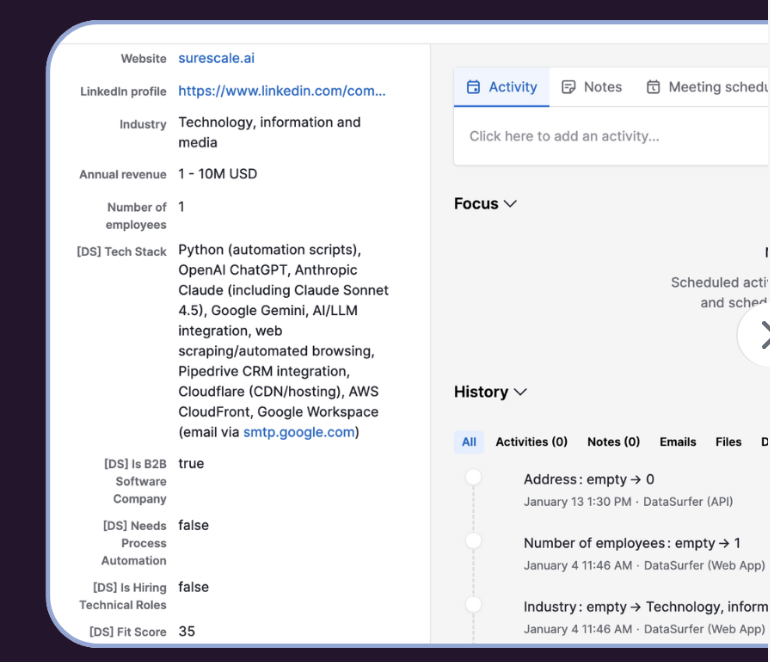 Pipedrive integration screenshot
